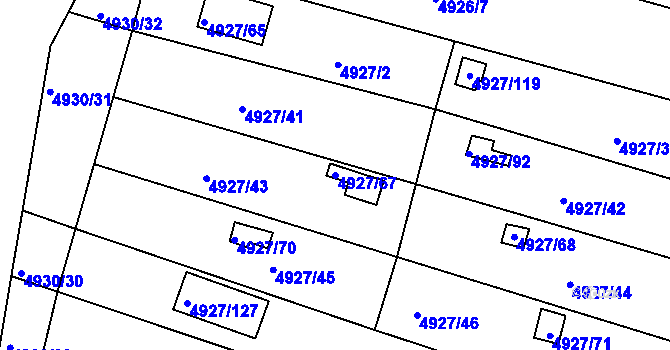 Parcela st. 4927/67 v KÚ Znojmo-město, Katastrální mapa