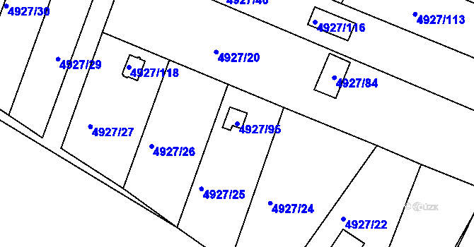 Parcela st. 4927/95 v KÚ Znojmo-město, Katastrální mapa