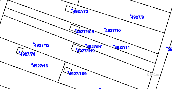 Parcela st. 4927/97 v KÚ Znojmo-město, Katastrální mapa