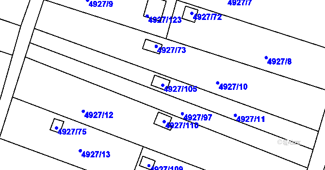 Parcela st. 4927/105 v KÚ Znojmo-město, Katastrální mapa