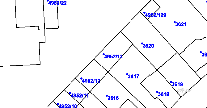 Parcela st. 4952/13 v KÚ Znojmo-město, Katastrální mapa