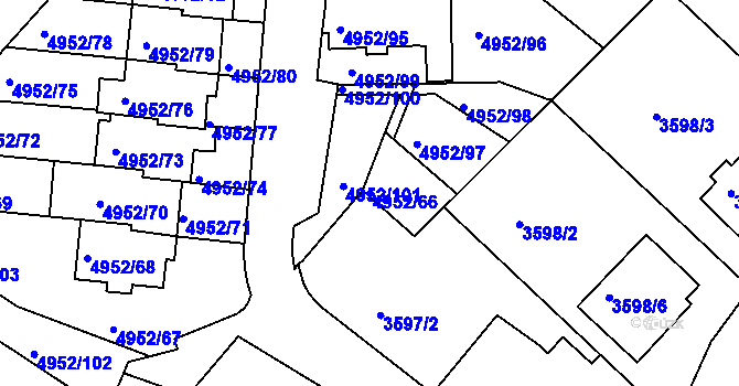 Parcela st. 4952/66 v KÚ Znojmo-město, Katastrální mapa