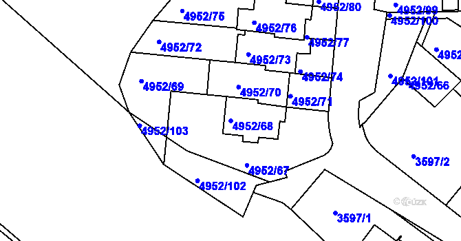 Parcela st. 4952/68 v KÚ Znojmo-město, Katastrální mapa