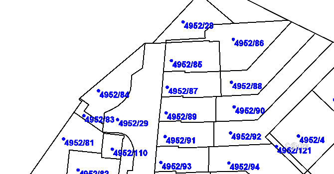 Parcela st. 4952/87 v KÚ Znojmo-město, Katastrální mapa