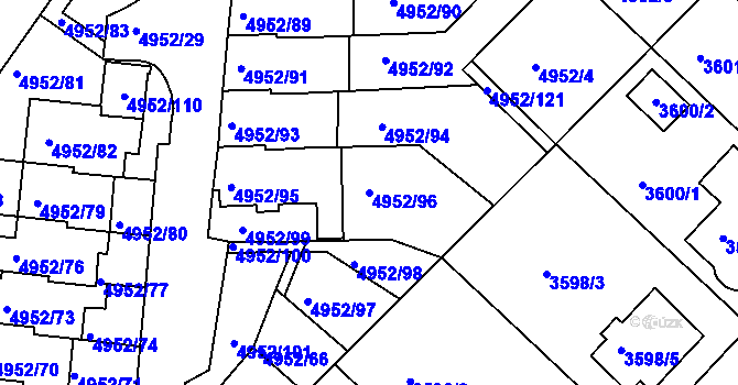 Parcela st. 4952/96 v KÚ Znojmo-město, Katastrální mapa