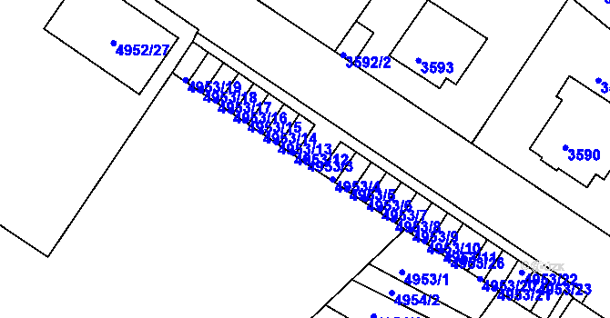 Parcela st. 4953/3 v KÚ Znojmo-město, Katastrální mapa