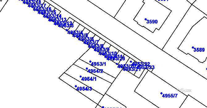 Parcela st. 4953/11 v KÚ Znojmo-město, Katastrální mapa