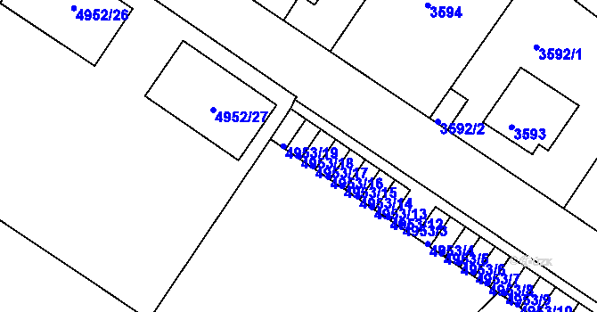Parcela st. 4953/18 v KÚ Znojmo-město, Katastrální mapa
