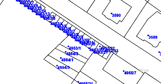 Parcela st. 4953/26 v KÚ Znojmo-město, Katastrální mapa