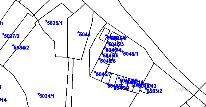 Parcela st. 5045/5 v KÚ Znojmo-město, Katastrální mapa