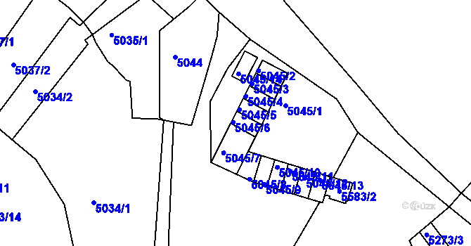 Parcela st. 5045/6 v KÚ Znojmo-město, Katastrální mapa