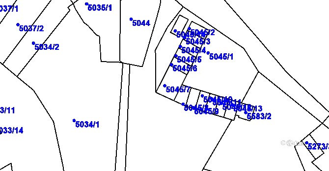 Parcela st. 5045/7 v KÚ Znojmo-město, Katastrální mapa