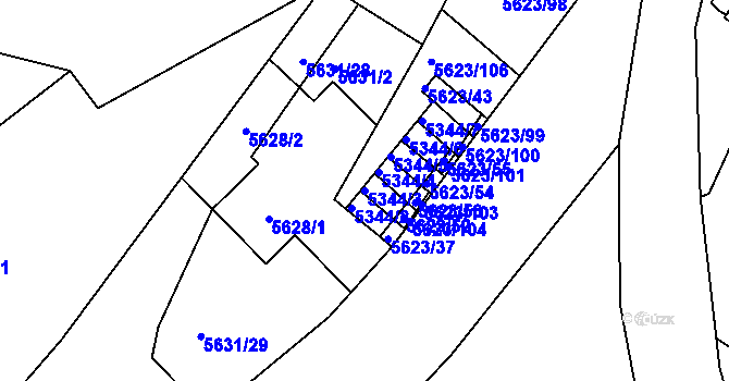 Parcela st. 5344/3 v KÚ Znojmo-město, Katastrální mapa