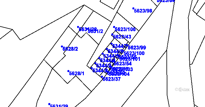 Parcela st. 5344/5 v KÚ Znojmo-město, Katastrální mapa