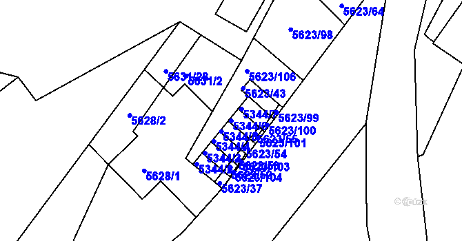Parcela st. 5344/6 v KÚ Znojmo-město, Katastrální mapa