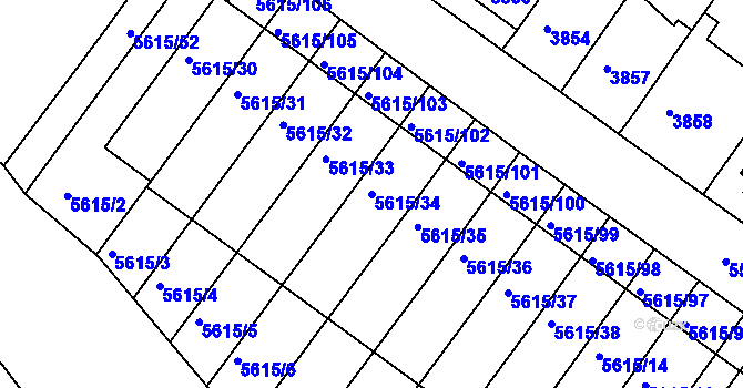 Parcela st. 5615/34 v KÚ Znojmo-město, Katastrální mapa
