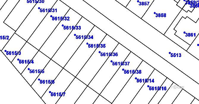Parcela st. 5615/36 v KÚ Znojmo-město, Katastrální mapa