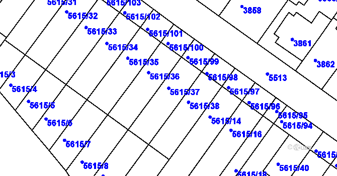 Parcela st. 5615/37 v KÚ Znojmo-město, Katastrální mapa