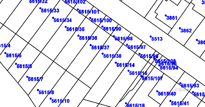 Parcela st. 5615/38 v KÚ Znojmo-město, Katastrální mapa