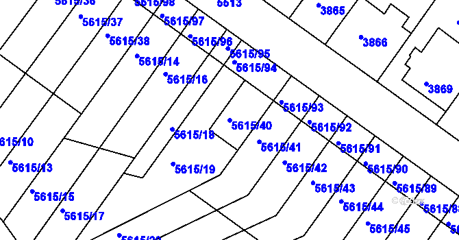 Parcela st. 5615/40 v KÚ Znojmo-město, Katastrální mapa