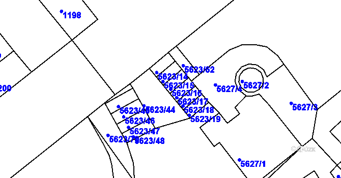 Parcela st. 5623/16 v KÚ Znojmo-město, Katastrální mapa