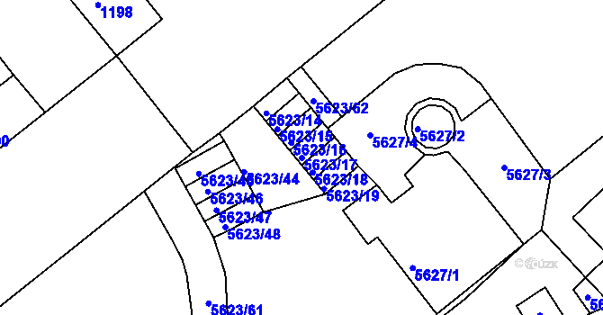 Parcela st. 5623/17 v KÚ Znojmo-město, Katastrální mapa