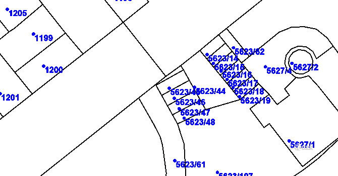 Parcela st. 5623/45 v KÚ Znojmo-město, Katastrální mapa