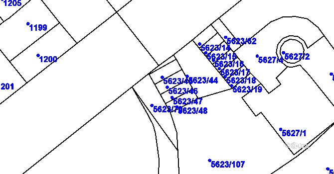 Parcela st. 5623/46 v KÚ Znojmo-město, Katastrální mapa