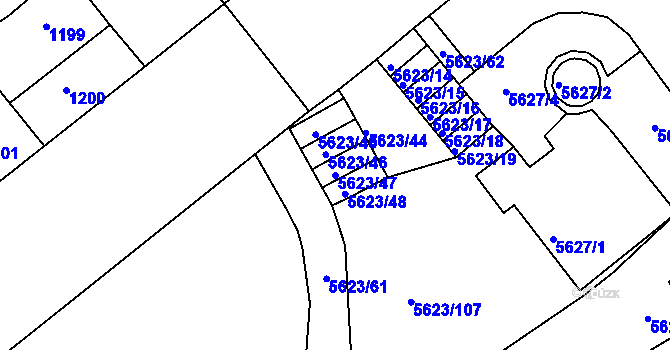 Parcela st. 5623/47 v KÚ Znojmo-město, Katastrální mapa