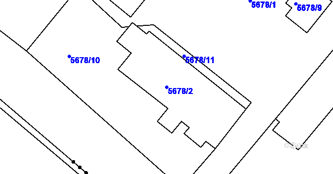 Parcela st. 5678/2 v KÚ Znojmo-město, Katastrální mapa