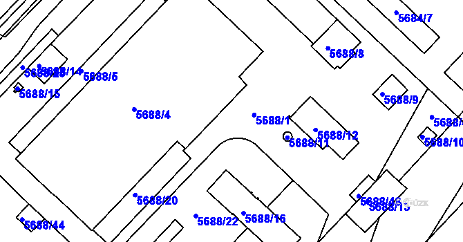 Parcela st. 5688/1 v KÚ Znojmo-město, Katastrální mapa