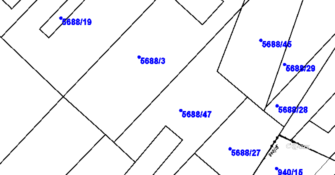 Parcela st. 5688/3 v KÚ Znojmo-město, Katastrální mapa