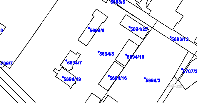 Parcela st. 5694/5 v KÚ Znojmo-město, Katastrální mapa