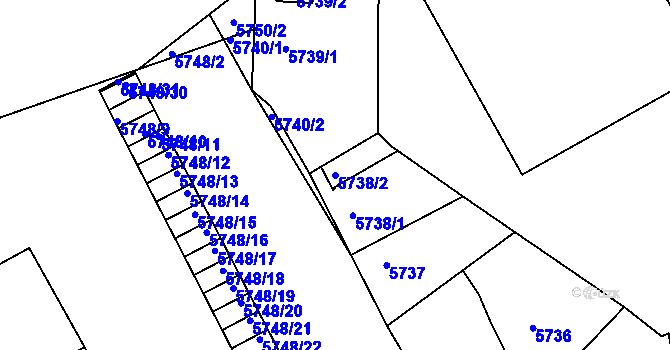 Parcela st. 5738/2 v KÚ Znojmo-město, Katastrální mapa