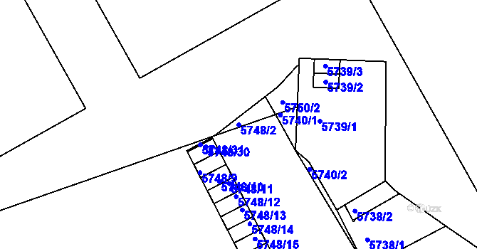 Parcela st. 5748/2 v KÚ Znojmo-město, Katastrální mapa