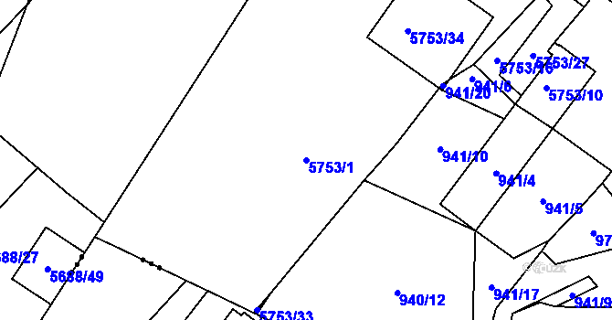 Parcela st. 5753/1 v KÚ Znojmo-město, Katastrální mapa