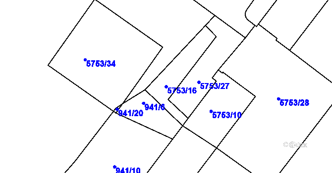 Parcela st. 5753/16 v KÚ Znojmo-město, Katastrální mapa