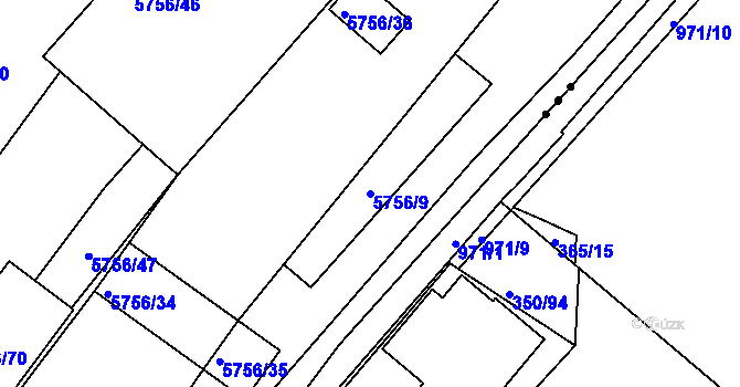 Parcela st. 5756/9 v KÚ Znojmo-město, Katastrální mapa