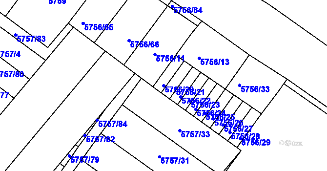 Parcela st. 5756/20 v KÚ Znojmo-město, Katastrální mapa