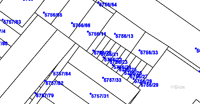 Parcela st. 5756/21 v KÚ Znojmo-město, Katastrální mapa