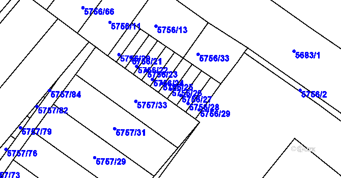 Parcela st. 5756/26 v KÚ Znojmo-město, Katastrální mapa