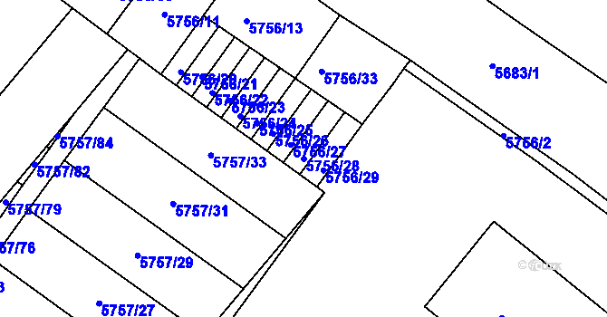 Parcela st. 5756/28 v KÚ Znojmo-město, Katastrální mapa
