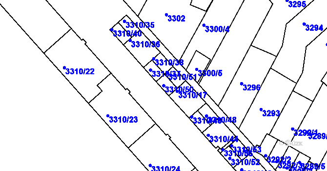 Parcela st. 3310/50 v KÚ Znojmo-město, Katastrální mapa