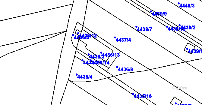 Parcela st. 4436/13 v KÚ Znojmo-město, Katastrální mapa