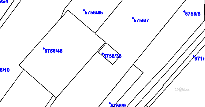 Parcela st. 5756/36 v KÚ Znojmo-město, Katastrální mapa
