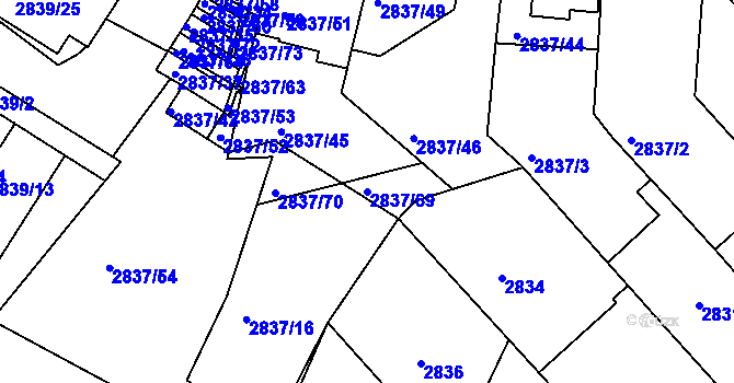 Parcela st. 2837/69 v KÚ Znojmo-město, Katastrální mapa