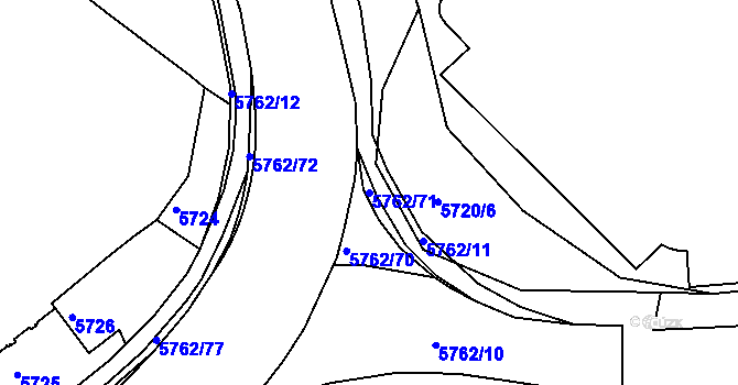 Parcela st. 5762/71 v KÚ Znojmo-město, Katastrální mapa