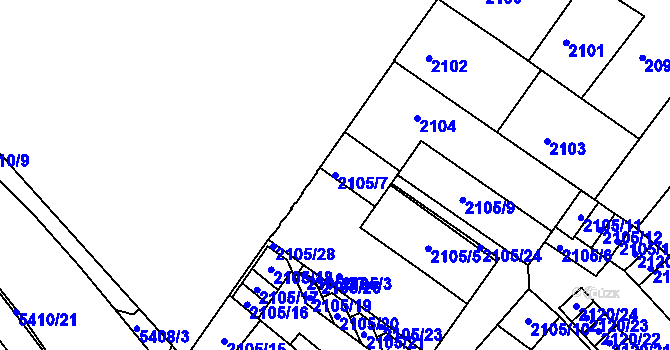 Parcela st. 2105/7 v KÚ Znojmo-město, Katastrální mapa