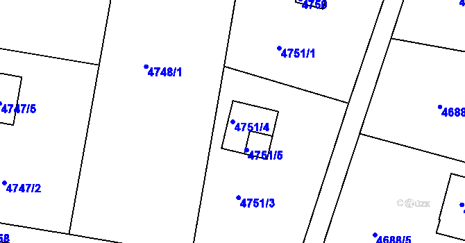 Parcela st. 4751/4 v KÚ Znojmo-město, Katastrální mapa