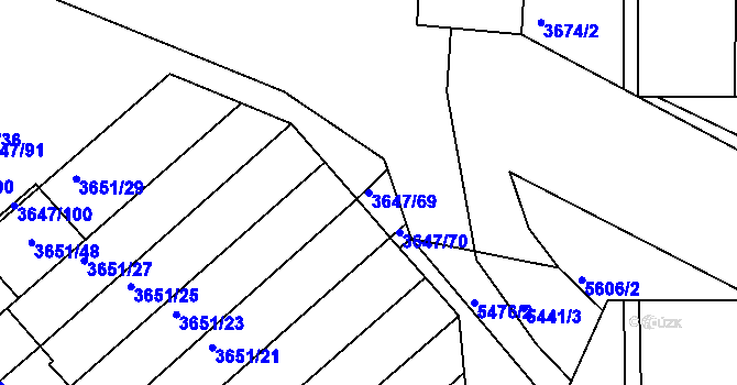 Parcela st. 3647/69 v KÚ Znojmo-město, Katastrální mapa